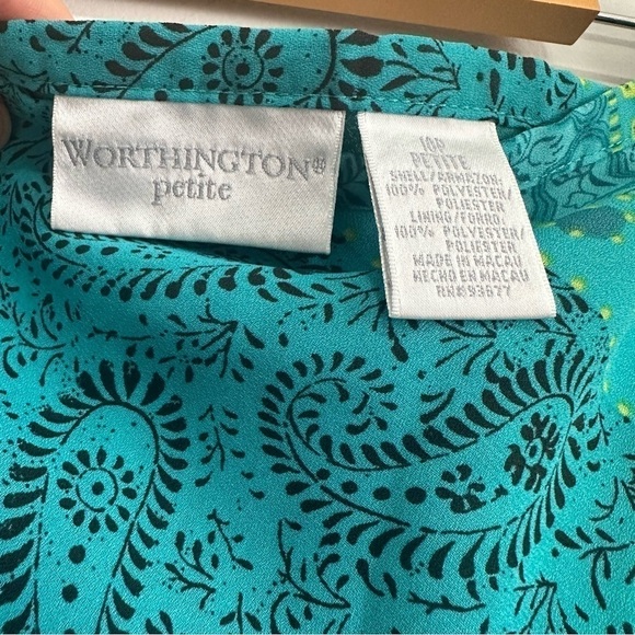 Worthington Petite Blue/Teal Floral Asymmetrical Paisley Ruffled Skirt 10P - Picture 6 of 9